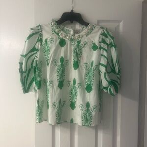Green Zebra Print Women's Blouse